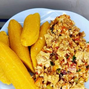 Boiled plantain and eggs