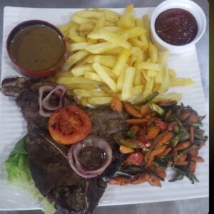T-bone steak and fries